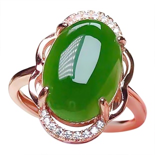 天然老坑和田碧玉戒指女s925纯银简约冰种菠菜绿宝石食指指环日韩