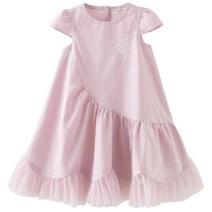 戴维贝拉儿童连衣裙2026夏装新款女童裙子短袖网纱裙粉色公主裙