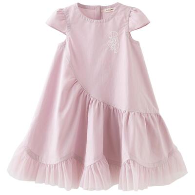 戴维贝拉儿童连衣裙2026夏装新款女童裙子短袖网纱裙粉色公主裙
