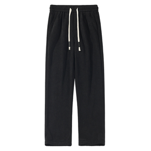 悟空有货秋冬潮牌简约纯色加绒运动卫裤男复古街头宽松百搭休闲裤