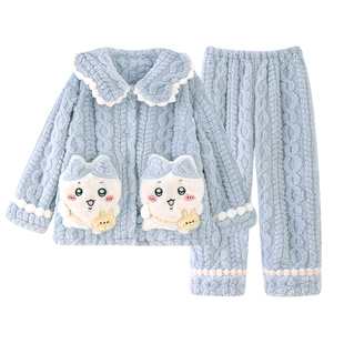 儿童睡衣女秋冬法兰绒女童中大童加绒加厚珊瑚绒女孩家居服初中生