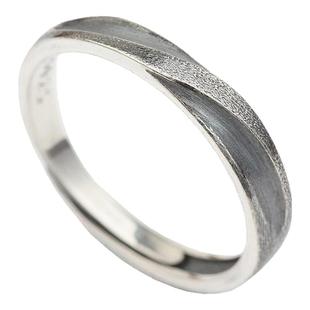 男士单身银戒指男潮冷淡风高级感复古嘻哈潮男纯银男戒开口可调节