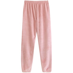 珊瑚绒睡裤女长裤秋冬季加绒加厚法兰绒保暖大码可外穿家居裤