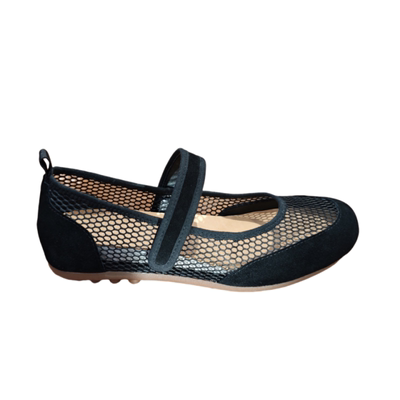 OZZEG夏季新款牛皮网布玛丽珍舒适透气魔术贴浅口平底芭蕾鞋25601