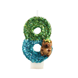 卡皮巴拉创意卡通小熊数字2生日蜡烛彩色亮片装饰蛋糕配件纪念日