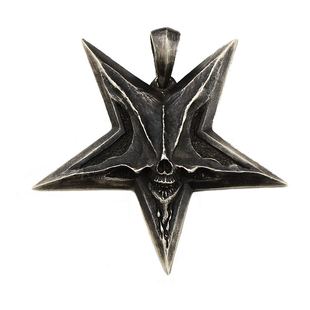 A鸦原创五芒星手工地狱之撒旦的微笑925纯银个性男款实心吊坠项链