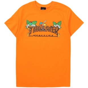 【超特价清仓】Thrasher 美版 火焰基础字母炫彩镭射玫瑰短袖T恤