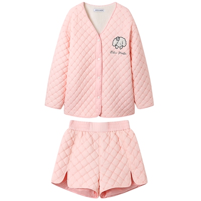 ANDREA MARTIN冬季新款粉色M绗缝慵懒风菱格棉服外套套装