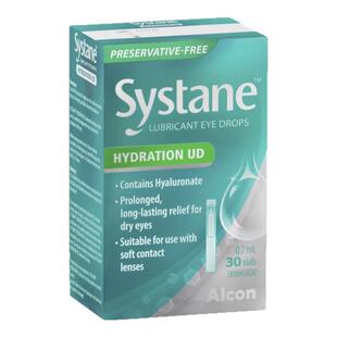 新西兰思然Systane玻璃酸钠长效保湿眼药水小包装30个人工眼泪