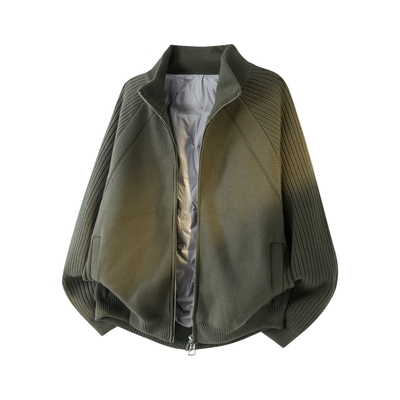 老钱风高领短款针织羽绒服