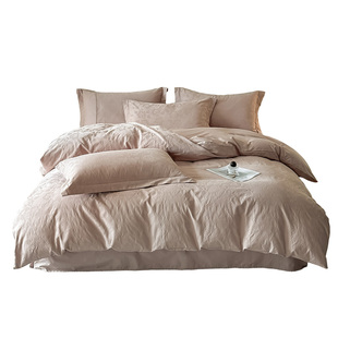 粉色提花床盖款纯棉四件套轻奢高级感主卧室床单被套床笠款三件套