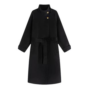 cold敌黑色双面羊绒大衣中长款25秋冬新款气质立领绵羊毛呢外套女
