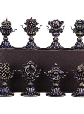 纯铜吉祥八宝复古青古色摆件