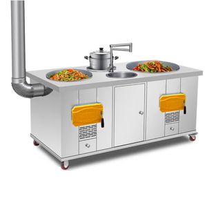 新款农村柴火灶不锈钢炉灶温水锅下水池家用烧木柴移动多功能灶台