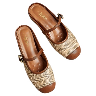 MILLIE'S/妙丽羊皮设计师半包外穿懒人半托包头2026时尚玛丽珍鞋