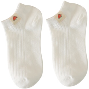 6双白色短袜女纯棉布标可爱低帮袜春夏薄款日系小清新学院风船袜