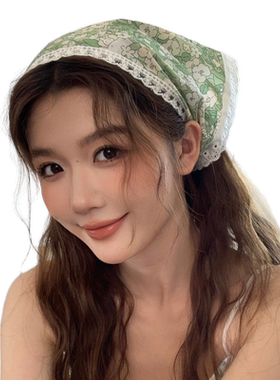 复古碎花头巾三角巾田园风女