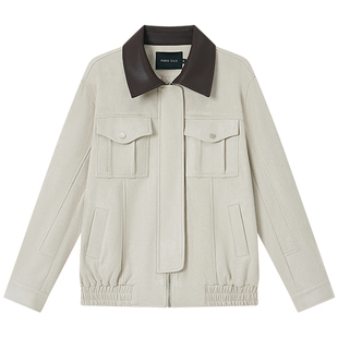 Halo Luu白色麂皮夹克外套女秋冬2025新款韩系复古翻领休闲高级感