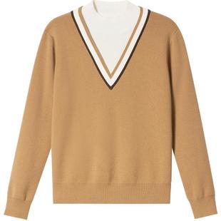 PSALTER诗篇羊毛撞色条纹假两件学院风毛衣毛针织衫冬款