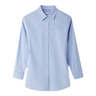 HLA/海澜之家竖条纹长袖休闲翻领衬衫春夏新宽松通勤职业衬衫女装