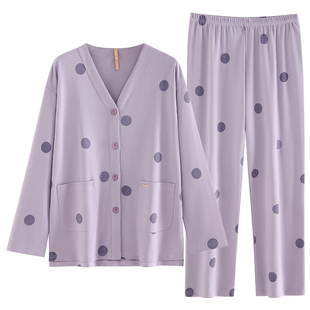 家乐芬睡衣女款春秋季秋款秋天纯棉长袖家居服女士夏薄款大码套装