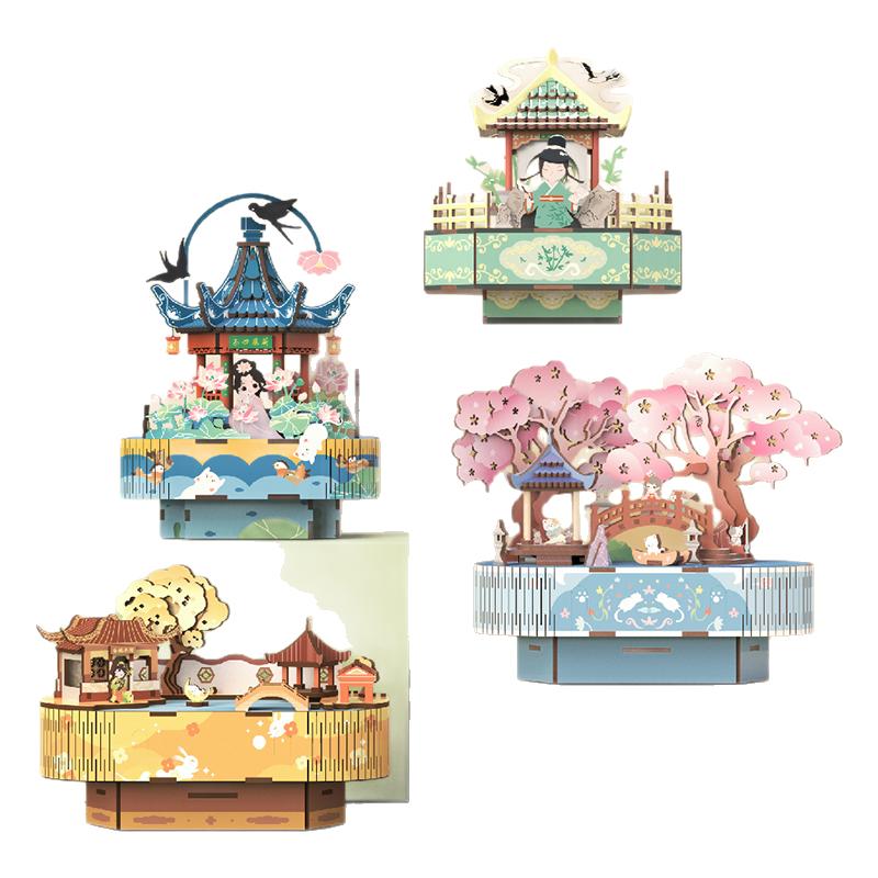 音乐盒diy手工如梦令·古风四时拼装女孩生日礼物创意旋转八音盒