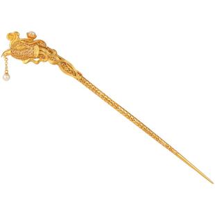 凤凰珍珠银鎏金发簪非遗花丝镂空钗头凤流苏新中式古风发钗一字簪