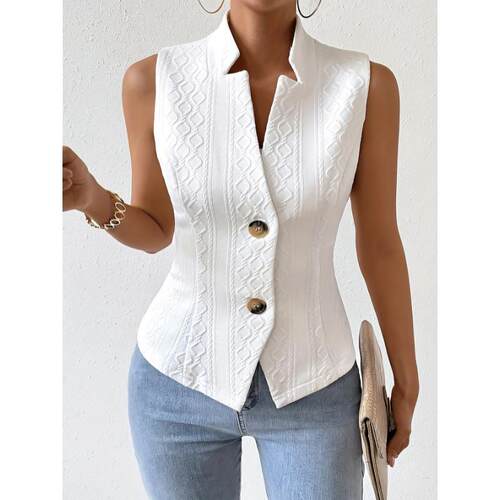W 26724 Sleeves Vest Button Up Top 无袖纽扣马甲 跨境代发