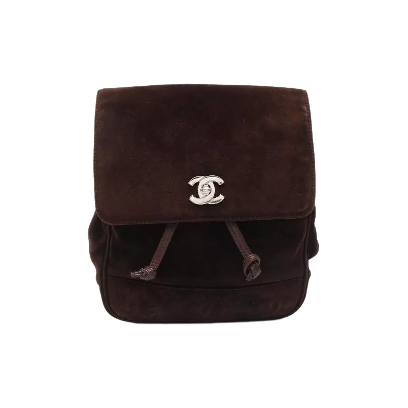 中古Chanel香奈儿女包B级9新Backpack背包绒面革小牛皮双肩包棕色