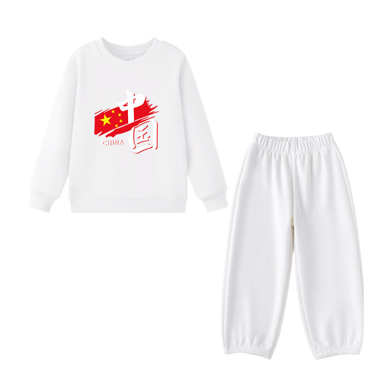 儿童卫衣演出服秋季运动会白色套装小学生幼儿园啦啦队班服一身白
