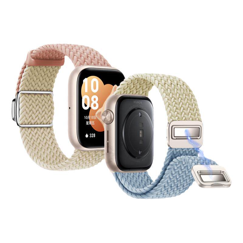 适用华为荣耀手表5新款手表带honor手表4智能手环4编织磁吸5代新品荣耀手表5专用男女式款通用链替换夏季腕带