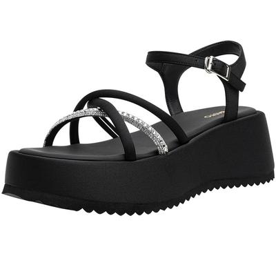 百思图2025夏季商场新款时尚休闲条带凉鞋厚底增高女凉鞋F5183BL5