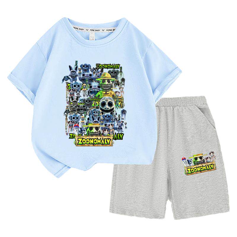 畸形动物园ZOONOMALY衣服短袖短裤套装夏季男童t恤纯棉上衣潮童装