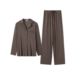 【罗纹假日-长袖套装】伊维斯翻驳领睡衣女莫代尔抗菌防螨家居服