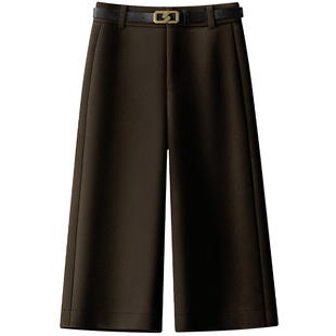 毛呢阔腿裤七分裤女秋冬2025新款高端欧货直筒休闲裤咖色高腰中裤