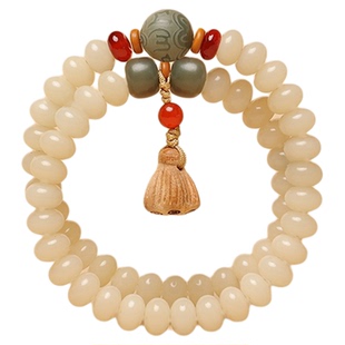 【普陀山官方】白玉菩提莲花手串多宝双圈盘玩绕指柔菩提佛珠手链