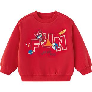 巴拉巴拉儿童加绒卫衣男童女童红色拜年服秋冬季新款宝宝打底衫厚