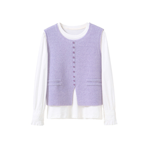 李子木先生百搭撞色减龄T恤女2026春季休闲马甲洋气叠穿上衣套装