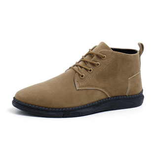 黄棕色反绒皮翻毛皮高帮板鞋男款秋季青少年时尚英伦中帮休闲皮鞋