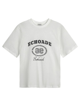 ECHOADE软糯亲肤 轻薄棉麻圆领短袖T恤复古印花正肩短款上衣