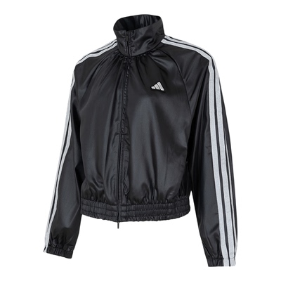 阿迪达斯外套女装春季新款运动服黑色立领上衣休闲仿皮夹克KS0039