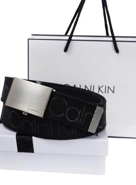 CK皮带男LOGO帆布纯色年轻人腰带