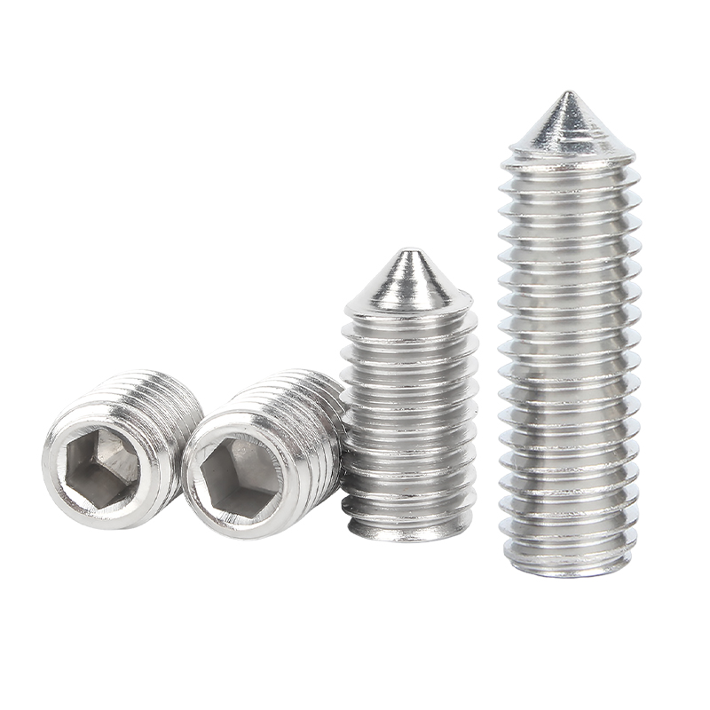 316不锈钢内六角尖端锥端紧定螺丝304无头机米顶丝螺钉M3M4M5M6M8