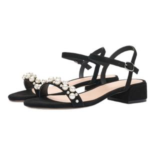SW GOLDIE 35 BLOCK SANDAL 优雅珍珠装饰圆头一字带凉鞋