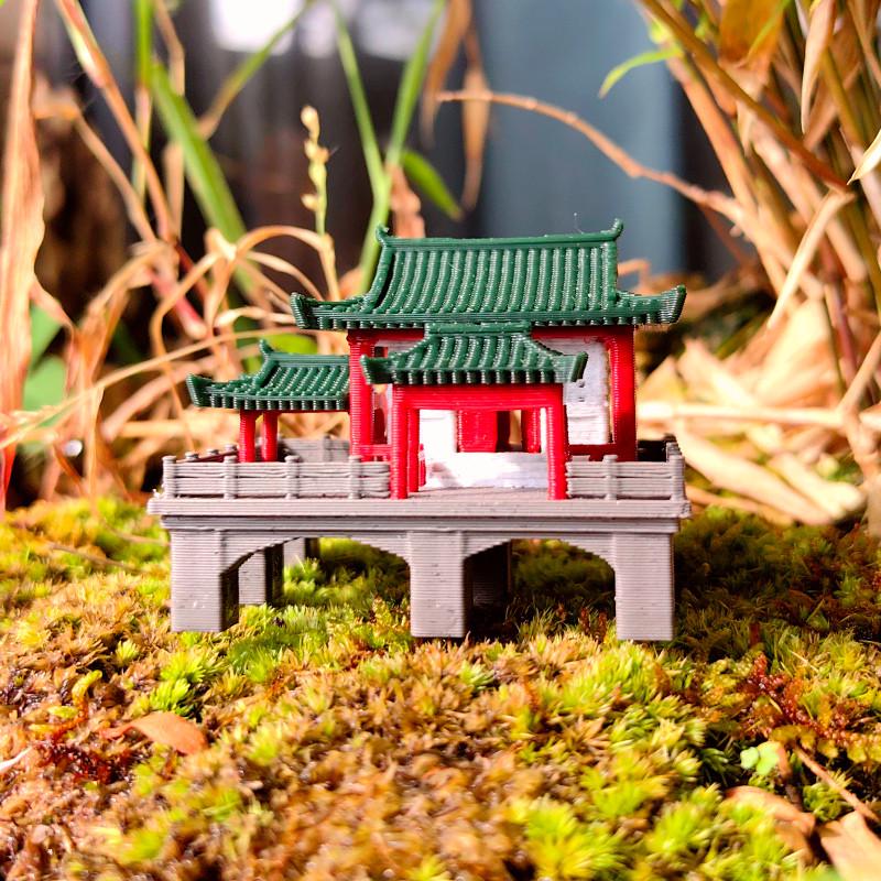 新品水姬阁中式古建筑模型小摆件假山水陆鱼缸微景观盆景书房造景