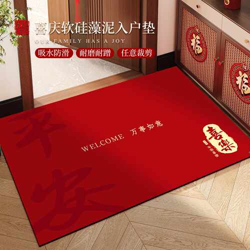 红色入户门地垫进门门口免洗可擦脚垫硅藻泥防滑玄关地毯可裁剪