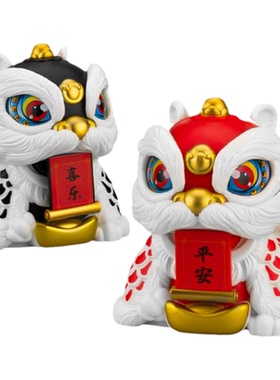 国潮舞狮小摆件桌面红色小狮子迷你醒狮手办装饰熊猫变脸娃娃玩具