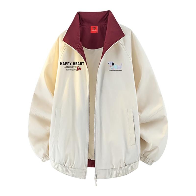 查尔斯桃心 撞色立领夹克男女春秋季字母腊肠狗印花休闲情侣外套