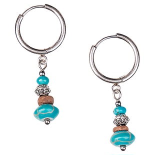 ClaraAsh 原创蓝绿松石串珠耳环女小众不对称藏式民族风男耳饰坠