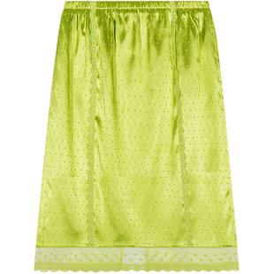 落落狷介半身裙女2026新款绿色蕾丝拼接波点半裙小个子松紧腰裙子